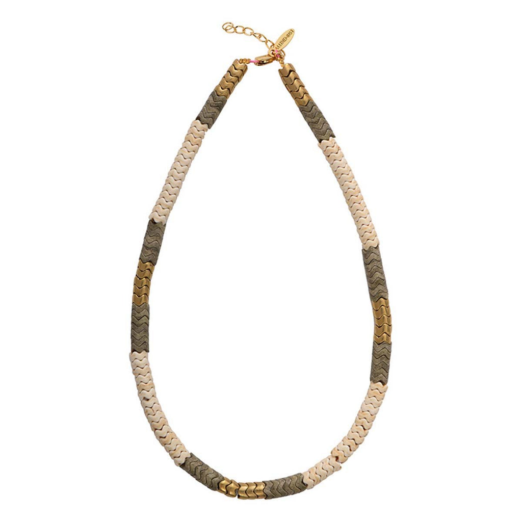 ALLTHEMUST Khaki Glass Beads Snake Necklace | Boom & Mellow