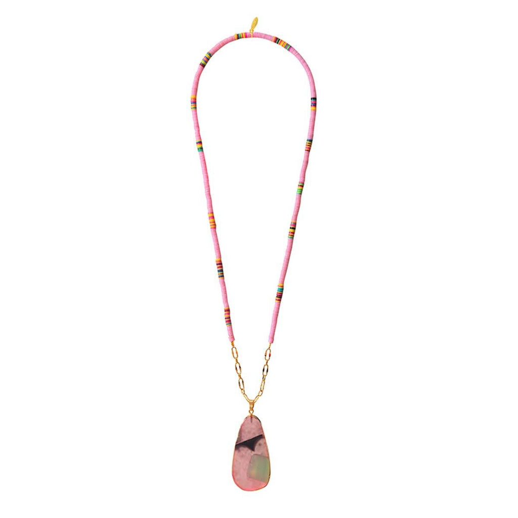 ALLTHEMUST Pink Heishi Disc Agate Long Necklace | Boom & Mellow