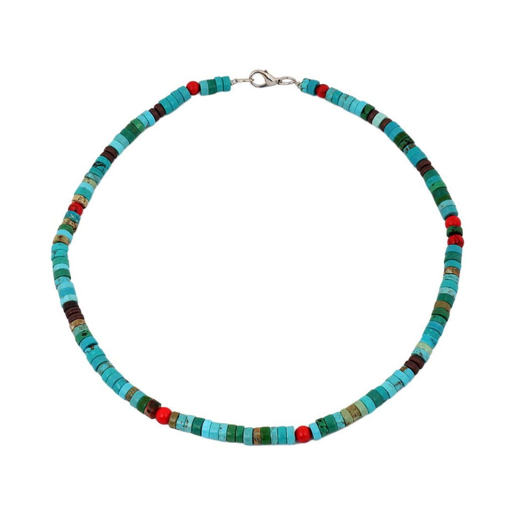 Open Heart Mix Turquoise Disc Beads Red Coral Necklace | Boom & Mellow