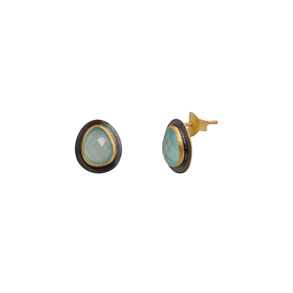 Treisi Aqua Blue Chalcedony Pear Stud Earrings | Boom & Mellow