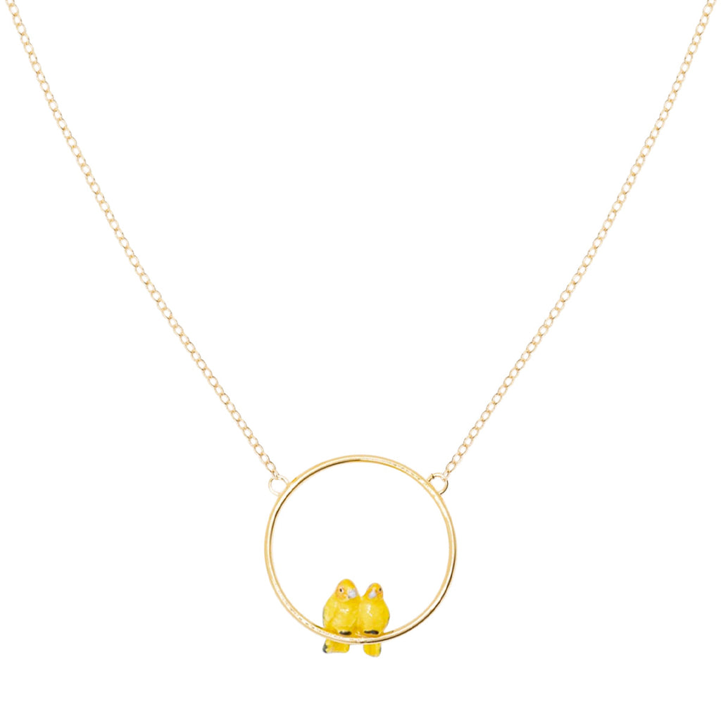 Nach Bijoux Yellow Parrots Couple Mini Round Necklace | Boom & Mellow
