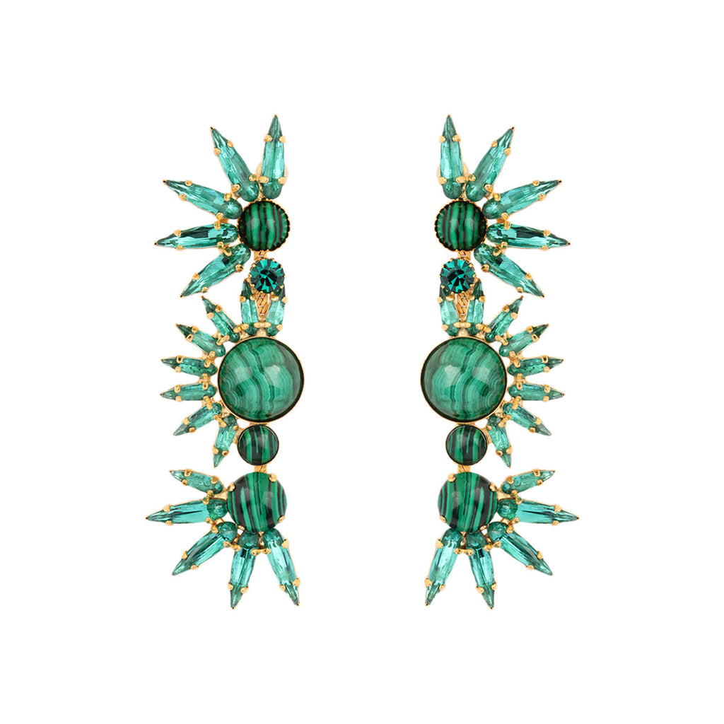 Elizabeth Cole Livy Malachite and Crystal Drop Earrings | Boom & Mellow