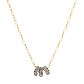 Nathan & Moe Pave Trio Square Rondelle Paperclip Link Necklace