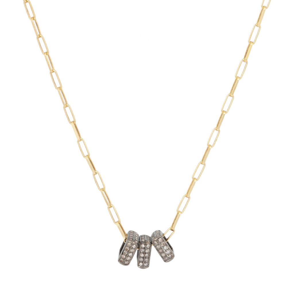 Nathan & Moe 16in Pave Trio Square Rondelle Necklace | Boom & Mellow