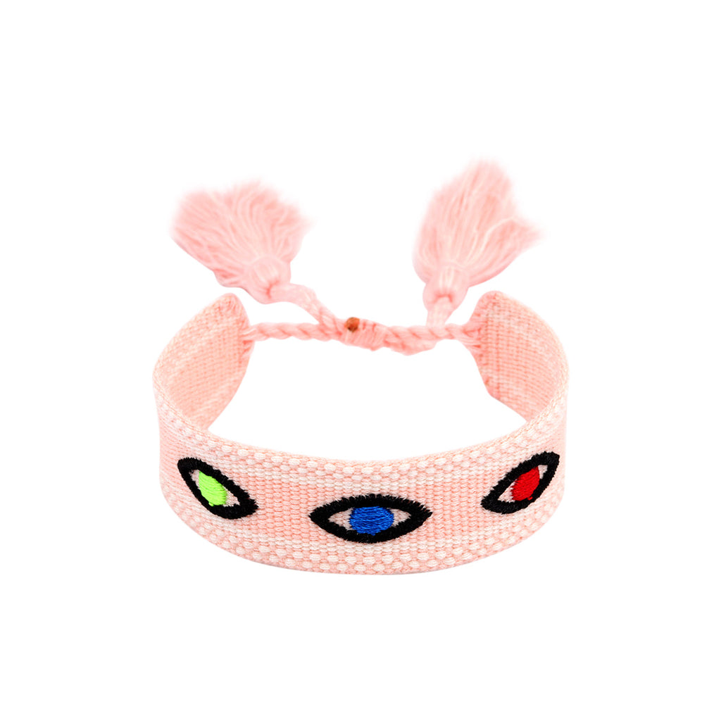 You & Eye Evil Eyes Pink Woven Bracelet | Boom & Mellow