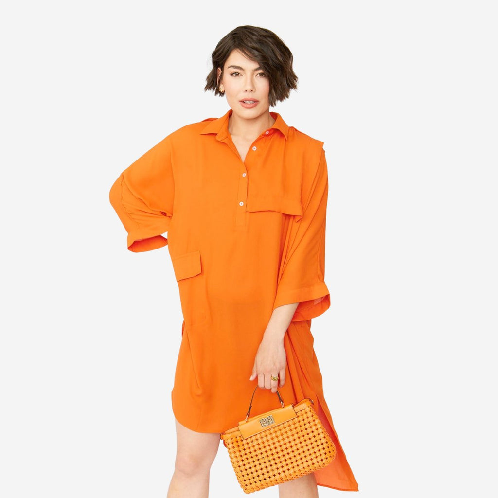Jayley Orange Silk Blend Maxi Dress | Boom & Mellow