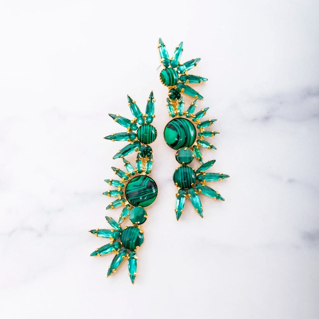 Elizabeth Cole Livy Malachite and Crystal Drop Earrings | Boom & Mellow