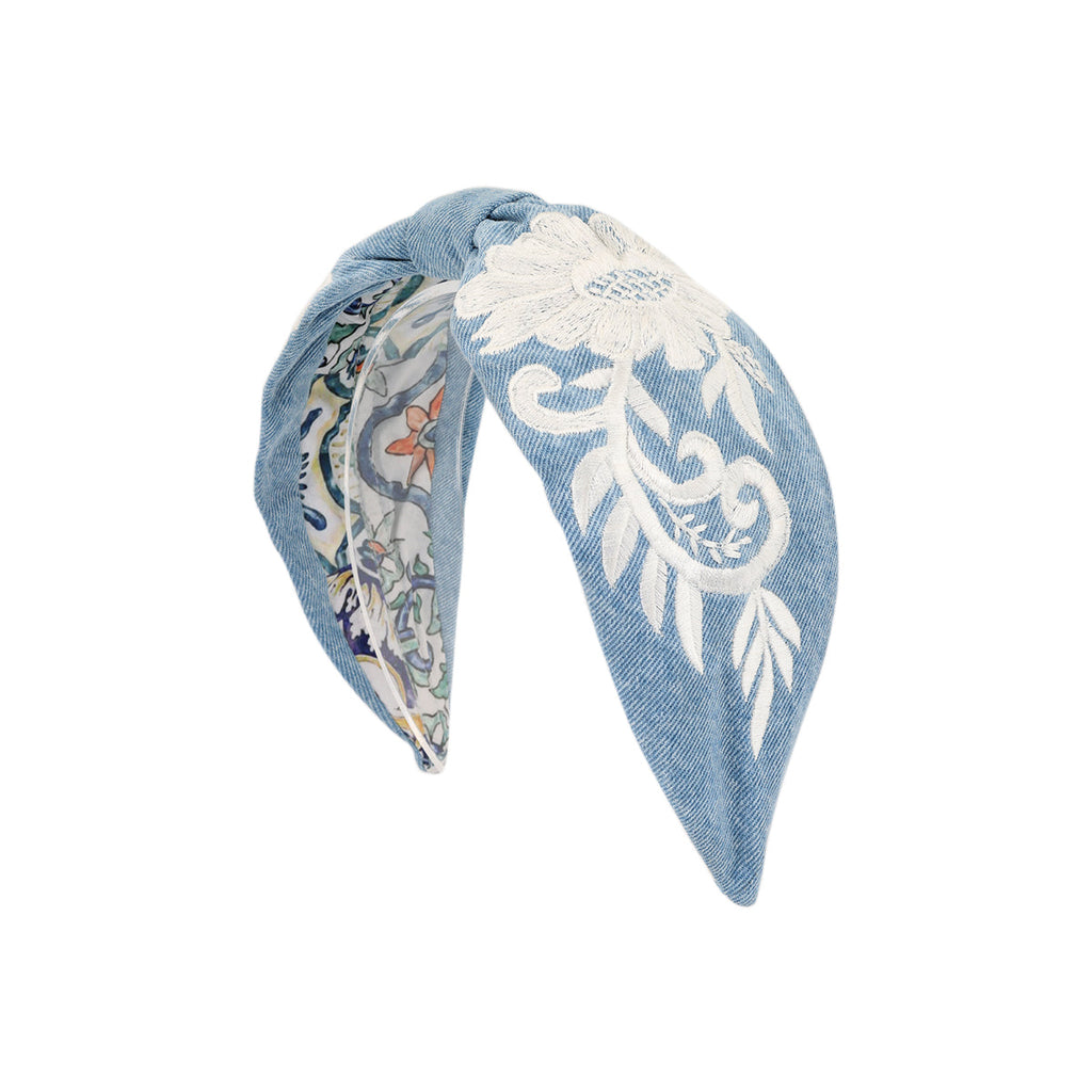 Namjosh Denim with Flower Lace Embroidered Headband | Boom & Mellow