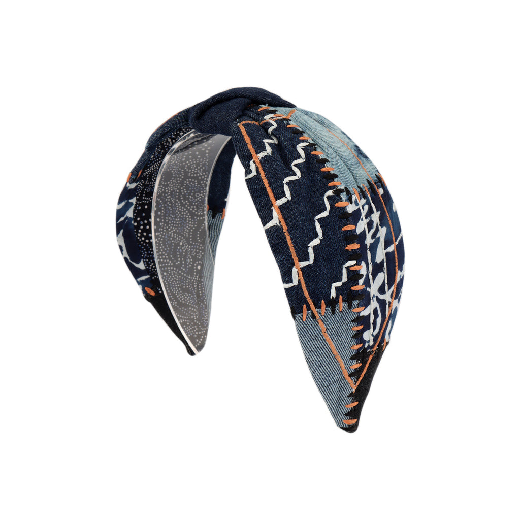 Namjosh Denim Patchwork Embroidered Headband | Boom & Mellow