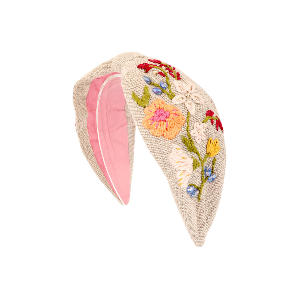 Namjosh Flower Khaki Embroidered Headband | Boom & Mellow