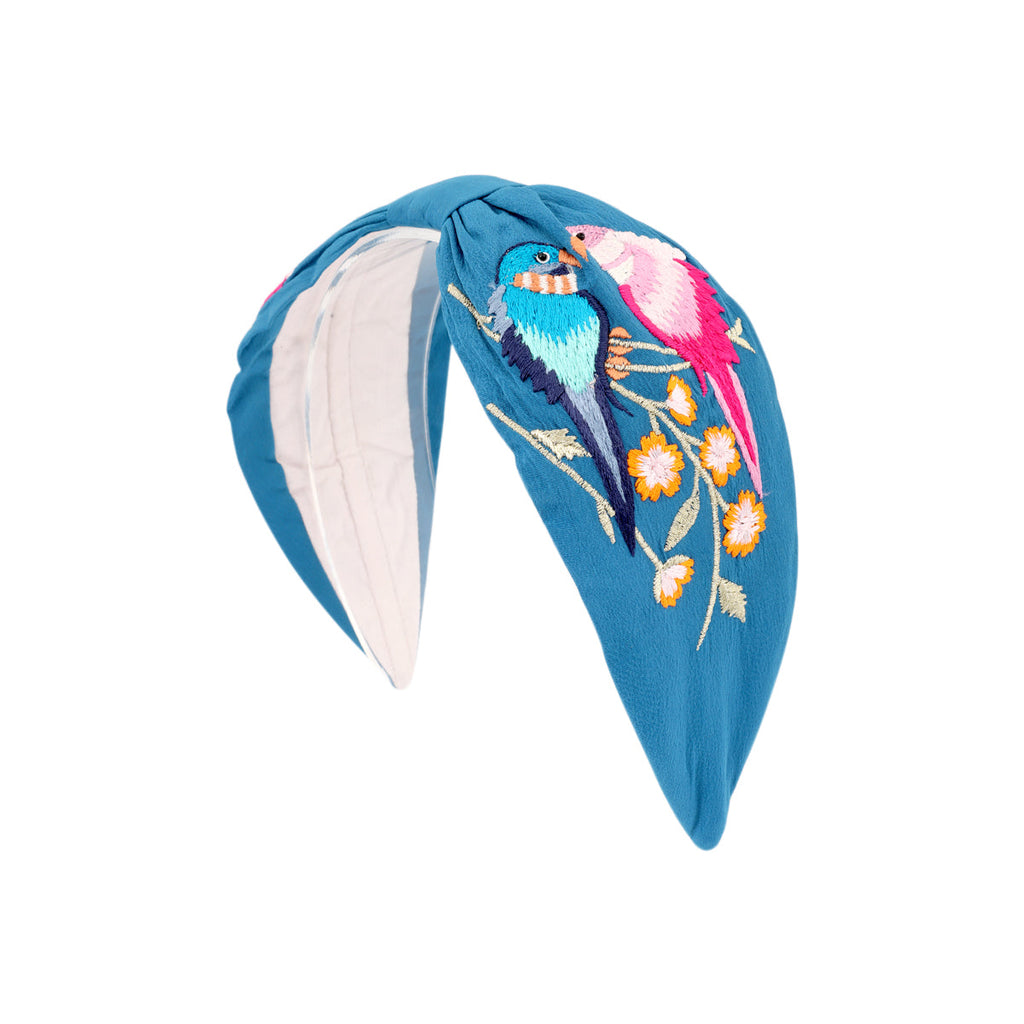 Namjosh Blue Love Birds Embroidered Headband | Boom & Mellow
