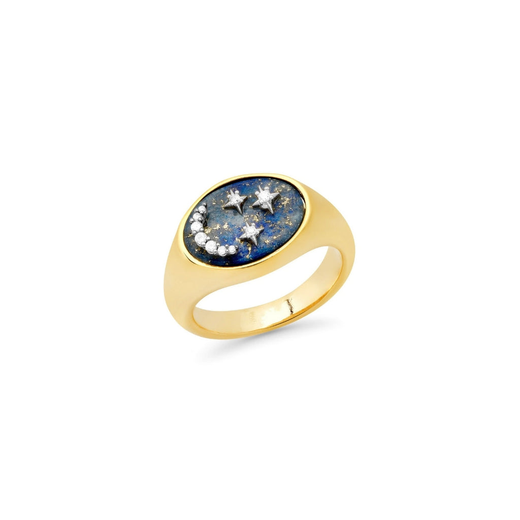 Tai Lapis Star and Moon Signet Ring | Boom & Mellow