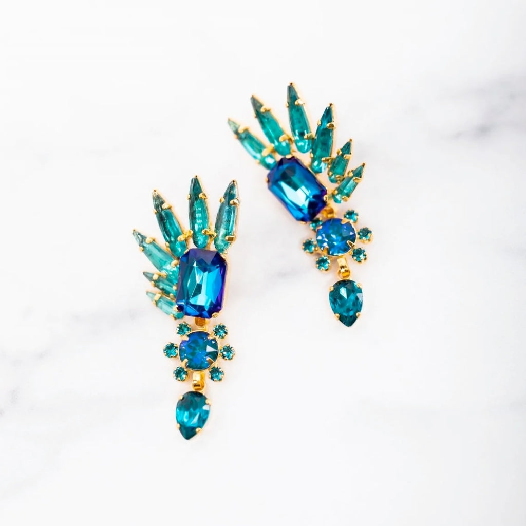 Elizabeth Cole Abrielle Blue Crystal Drop Earrings | Boom & Mellow