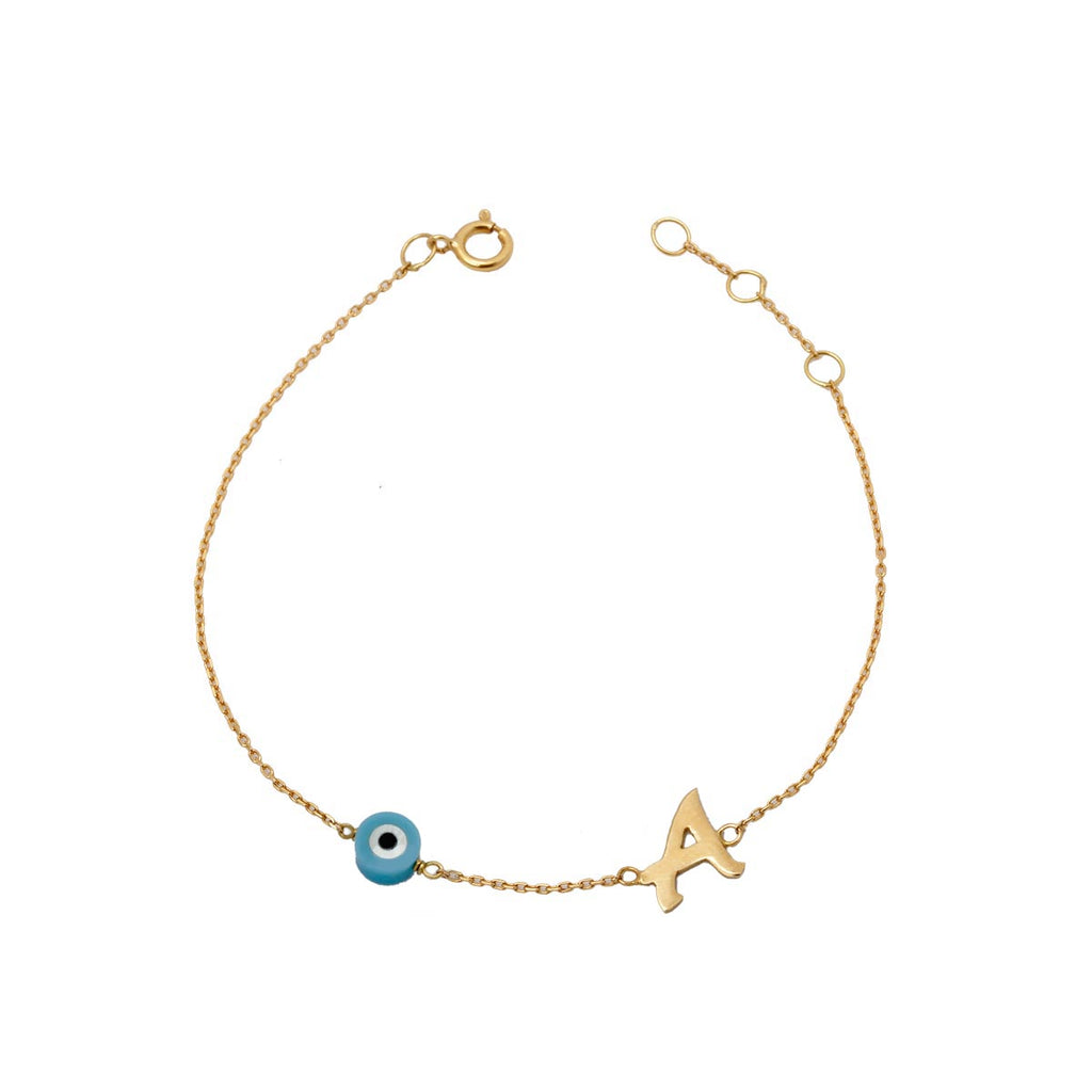 Ishq 18k Gold Personalized Initial and Evil Eye Bracelet | Boom & Mellow
