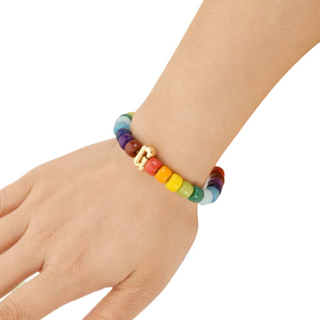 Open Heart Initial Colorful Beads Bracelet